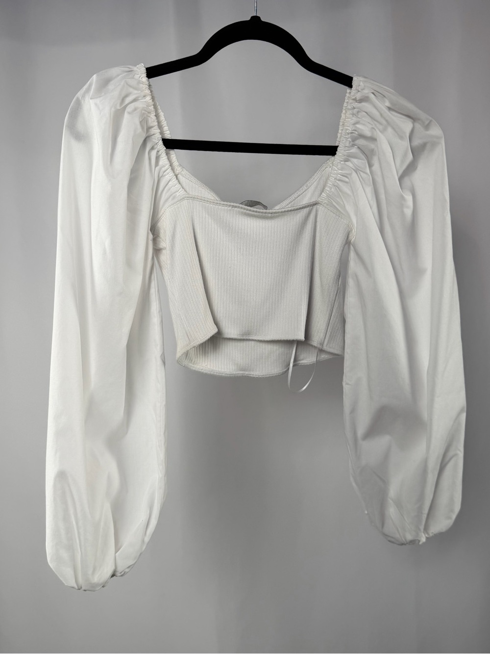 NWT Abercrombie & Fitch Puff Long Sleeve Ribbed‎ Bodice Blouse in White XS - Picture 6 of 7